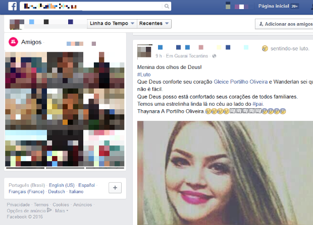 Parentes e amigos lamentam a morte de Thaynara Portilho nas redes sociais (Foto: Reprodução/Facebook)