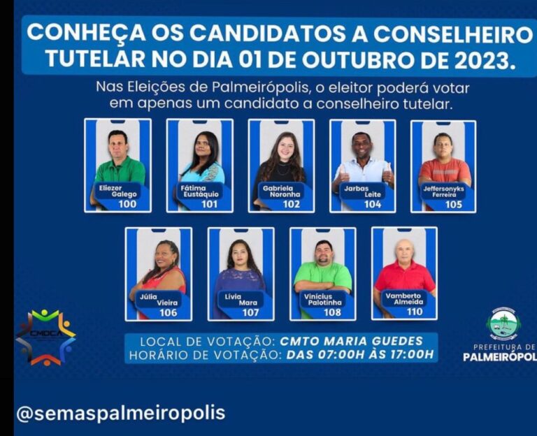 Conheça quem são os candidatos ao Conselho Tutelar de Palmeirópolis; eleição nesse domingo (1º)