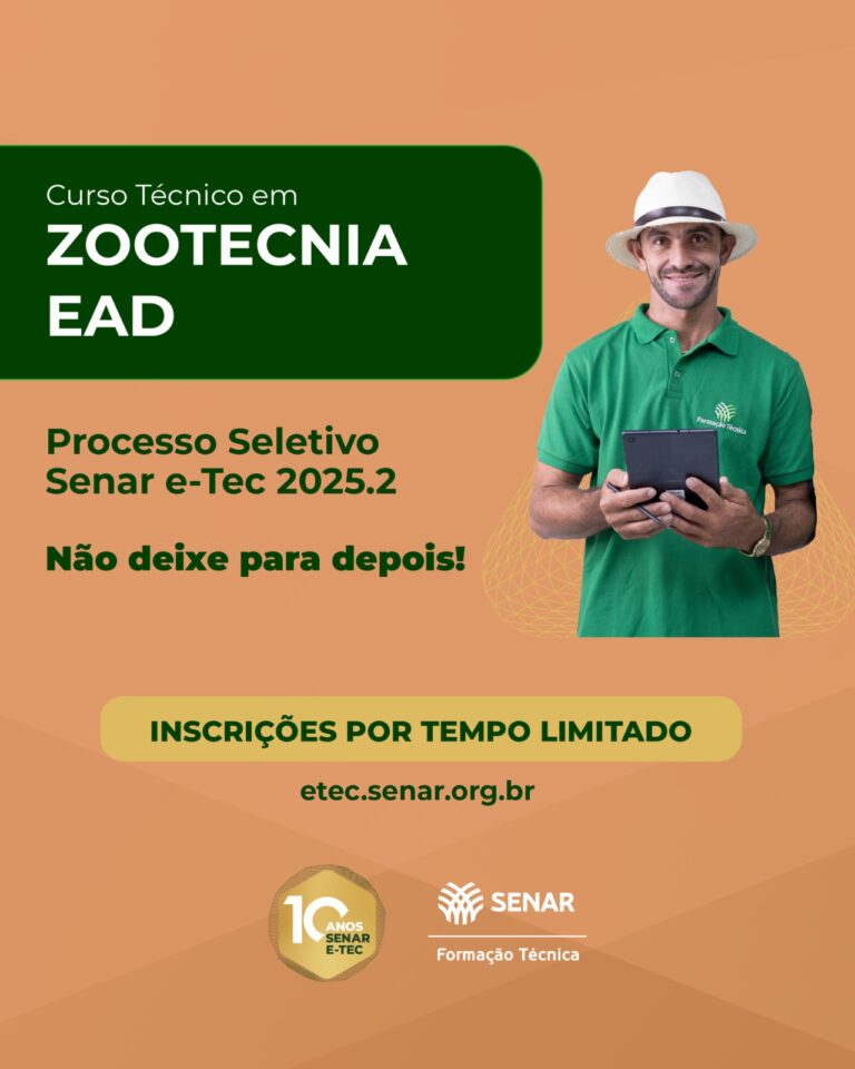 Continuam abertas as inscrições para o curso Técnico de Zootecnia do Senar em Palmeirópolis